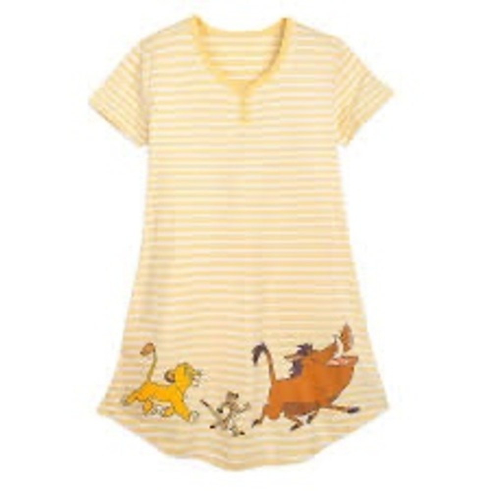Disney Lion King Simba Pumbaa Timon Striped Henley Nightgown Yellow White Large